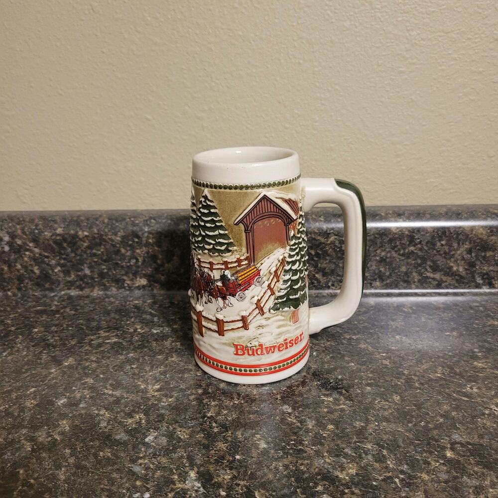 1984 Budweiser Holiday Beer Stein Covered Bridge Clydesdale Vintage Mug
